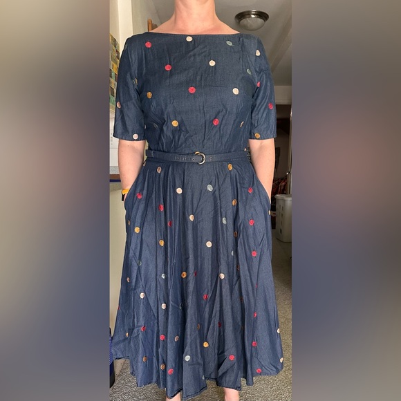 Denim & Rainbow polka dot eShakti dress XL - Picture 1 of 8